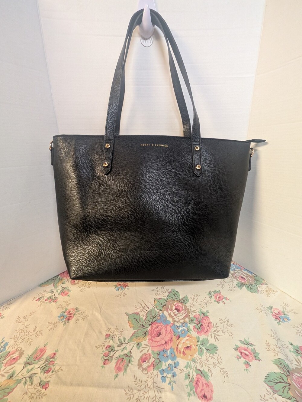 Poppy and Peonies Go-Getter Tote Bag Purse Black
